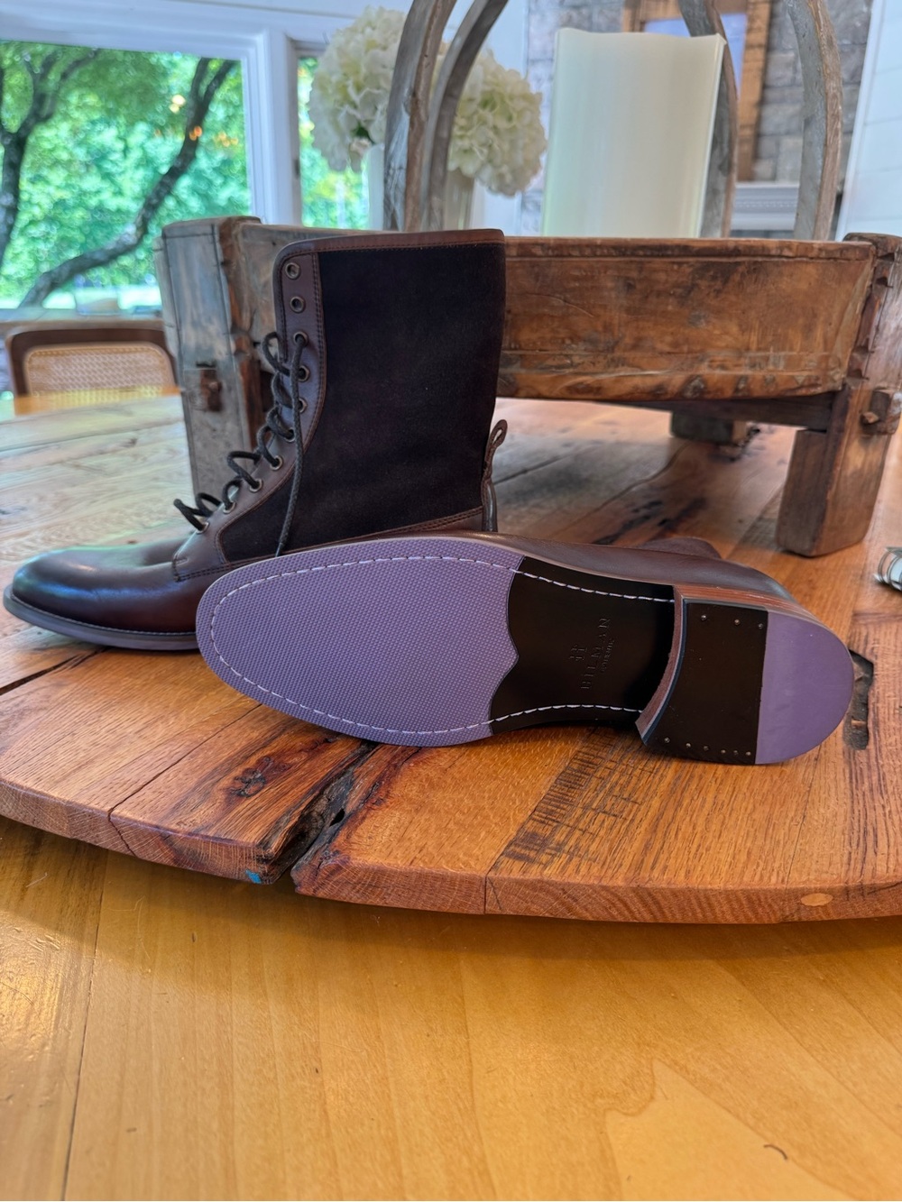 Men's Dark Brown Leather & Suede Lace-Up Boots - Picture 3 of 4